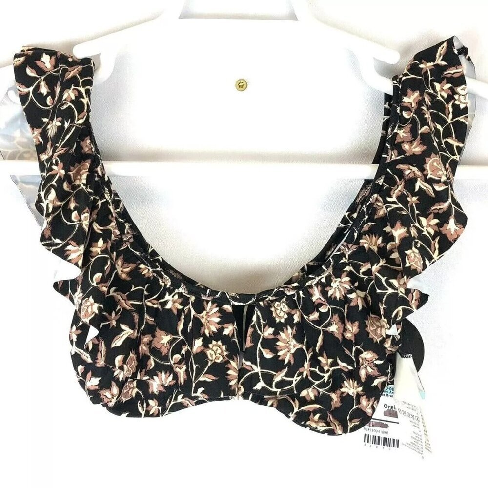 Amuse Society Women’s Black Floral Bikini Top Size XS